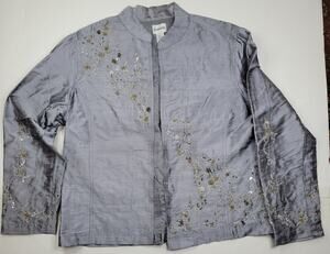 Chico's Silk Open Front Blazer All Over Embroidered Women' Size 2 (US L) VTG 90s